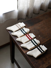 Double striped mid-calf socks, chunky knit retro organic cotton